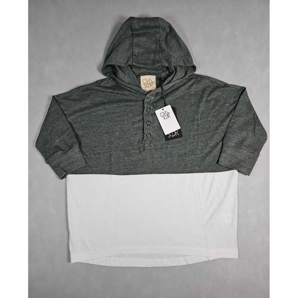 Chaser Womens Green White Colorblock Hooded Henley Top Size XS NWT